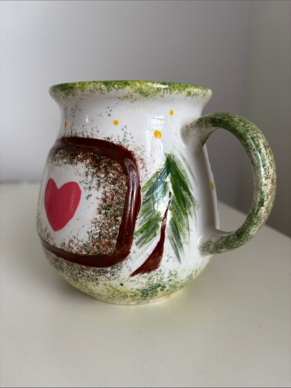 Potbelly Coffee Mug Pine trees Forest Woods Red Heart Studio Pottery Art